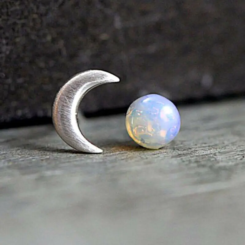 Vintage Moon Round Moonstone Stud Earrings Birthstone Earring Jewelry for Women Girls Gifts | Украшения и аксессуары