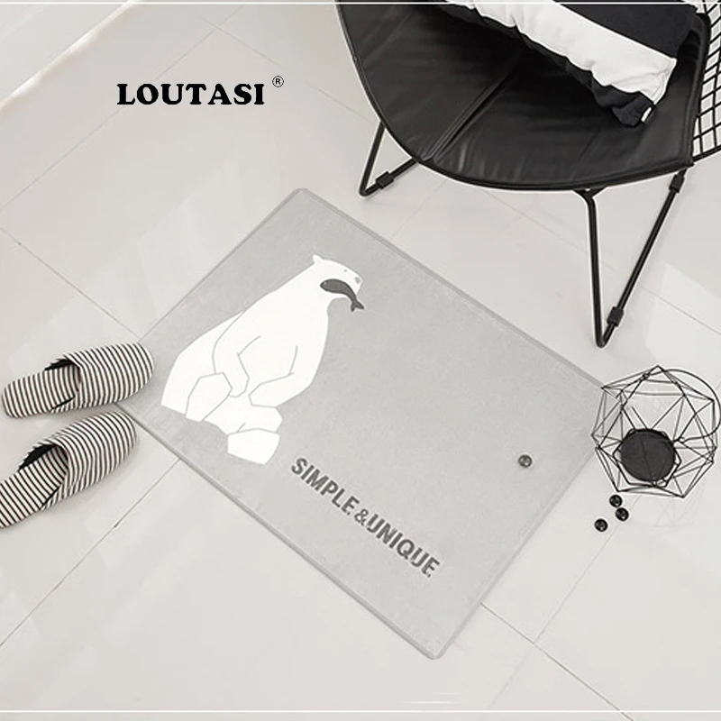 Нескользящий замшевый ковер LOUTASI в скандинавском стиле с принтом белого медведя