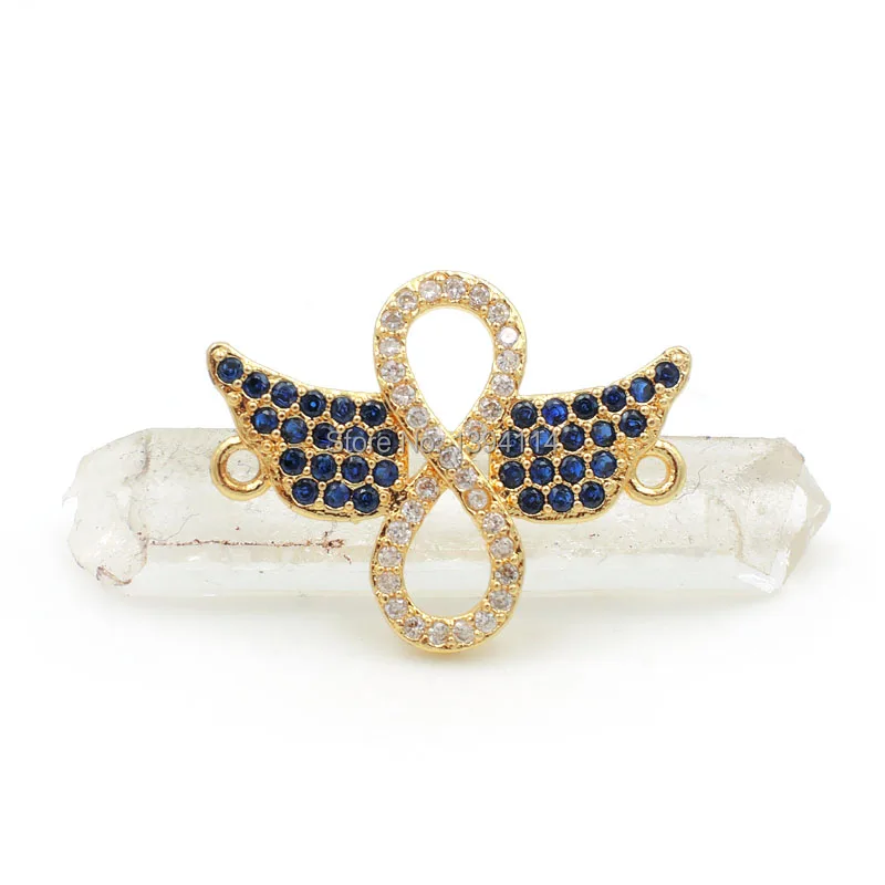 22*17*2mm Micro Pave Blue CZ Combination Of Double Wings And Infinity Symbol Connectors Fit For Making Bracelets Jewelry | Украшения и