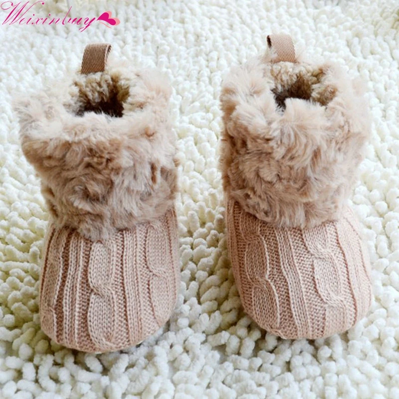 Детские зимние вязаные меховые короткие мягкие теплые ботинки на мягкой подошве
