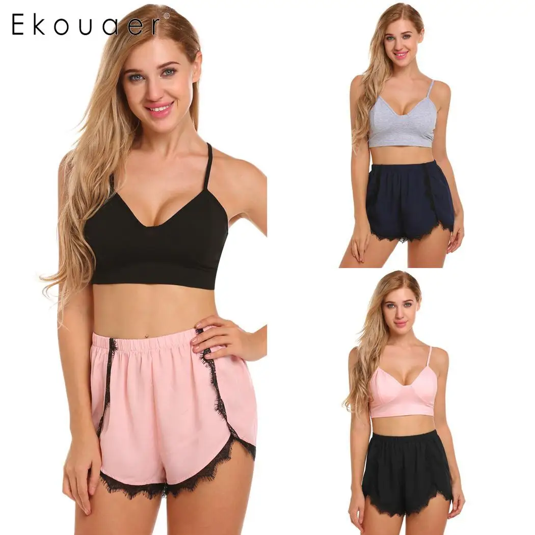 Женский пижамный комплект Ekouaer с коротким топом на бретельках и шортами домашняя