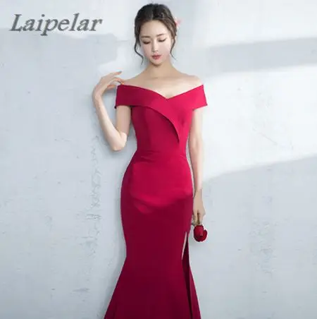 

Laipelar Robe De Soiree Mermaid Burgundry Long Dress Party Elegant Vestido De Festa Long Prom Gown With Belt