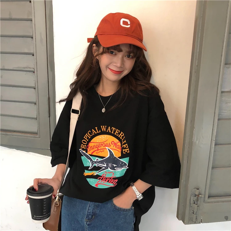 YouGeMan женская футболка 2019 корейский Ulzzang Harajuku Топ для женщин s мультфильм печатных