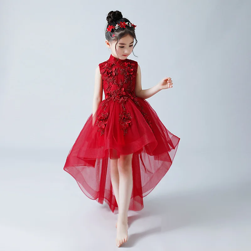 2019 Elegant Red Girl Princess Dinner Party Beauty Embroidery Dress Dance Performance Princess's First Ball | Свадьбы и