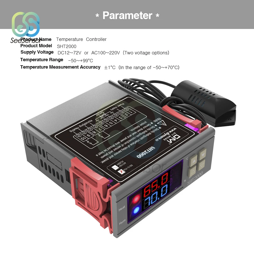 SHT2000 DC 12-72 в 10A цифровой регулятор температуры и влажности домашний холодильник термостат гигрометр термометр