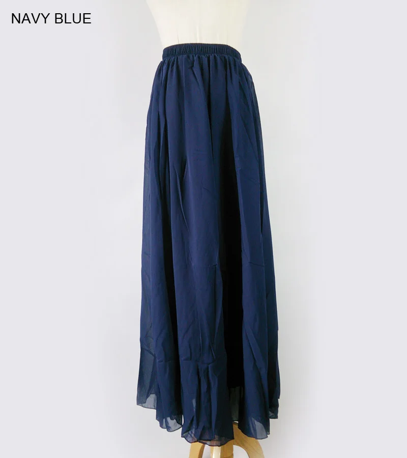 navy blue Женская элегантная шифоновая юбка с высокой талией, эластичная резинка на талии, повседневные длинные макси юбки Saias 80/90/100 см, 22 цвета, лето-осень, Новинка - Цвет: navy blue