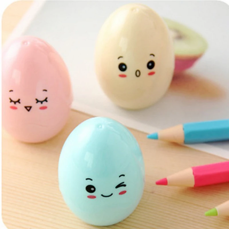 Набор из 3 пластиковых точилок для карандашей Kawaii с одним отверстием в форме яйца