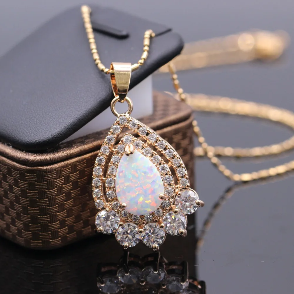 Elegance White Opal With Zircon Set Gold Jewelry Ladies Anniversary Gift Ring Earrings Necklace | Украшения и аксессуары