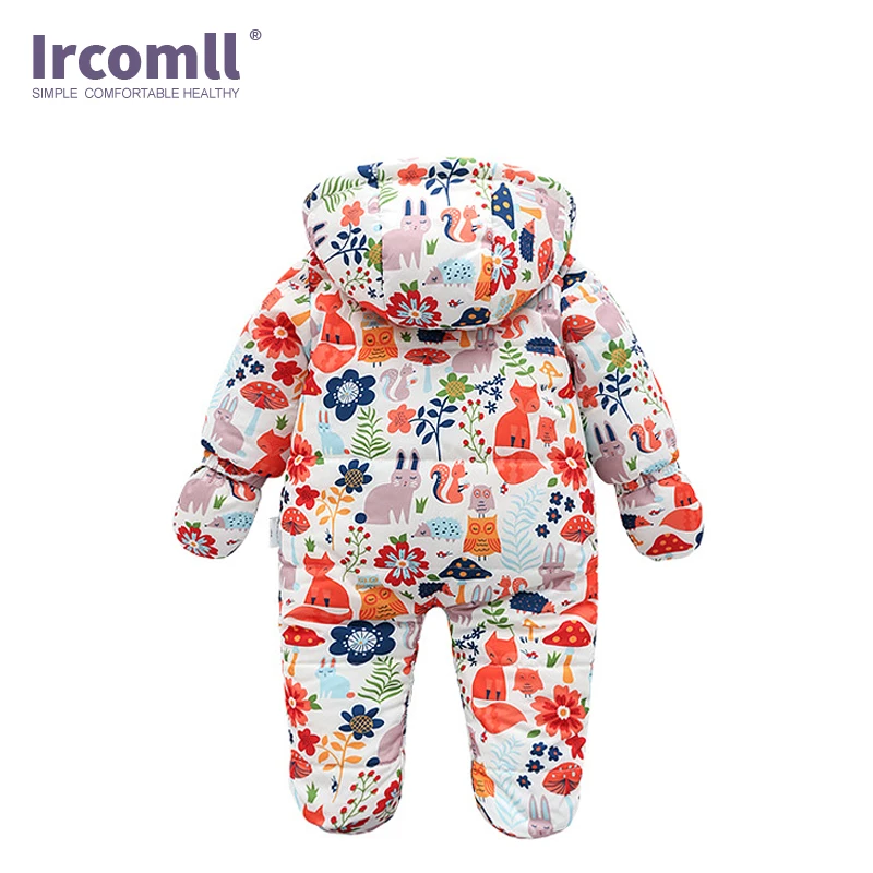 Ircomll/ г.; Одежда для новорожденных девочек; зимние комбинезоны для маленьких девочек и мальчиков; Осенний комбинезон с капюшоном и цветочным принтом; детская верхняя одежда