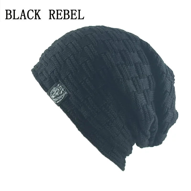 Черные зимние осенние вязаные шапки Rebel шапка унисекс с рок-лейблом теплая мягкая