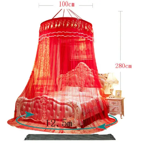 2019 Мода Красный Сатин Корона кровать с противомоскитной сеткой один полиэстер