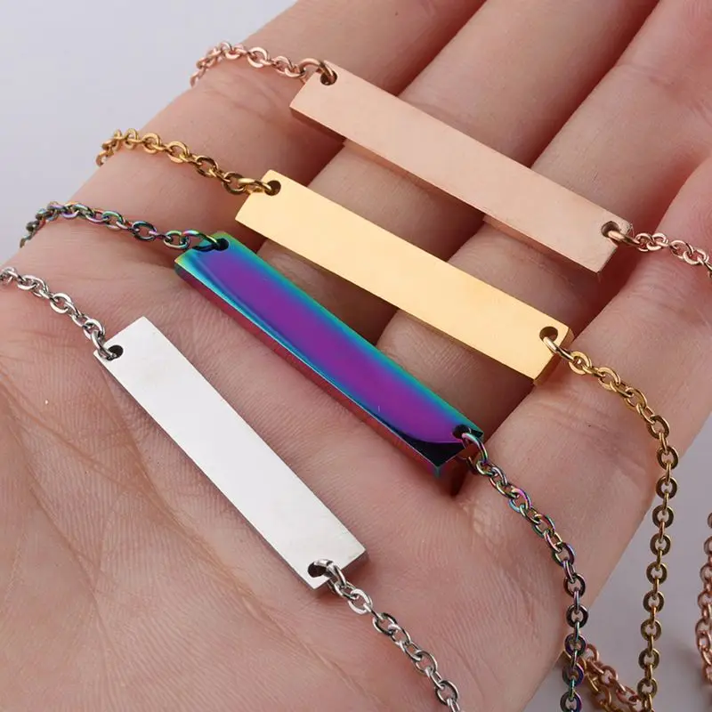 

New Blank Bar Pendant Necklace Stainless Steel Custom Name Plate Necklace Can Engrave Word Letters Jewelry