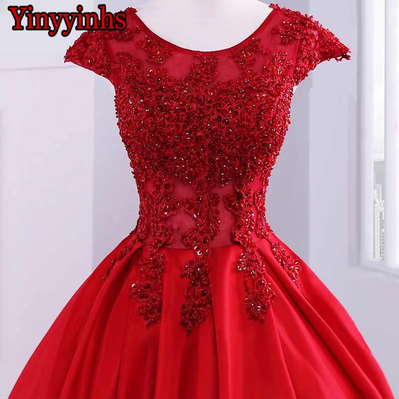 Yinyyinhs Real Picture Short Sleeve Evening Dress Vestido De Festa Long Beads Court Train Formal Gown CG42 | Свадьбы и торжества