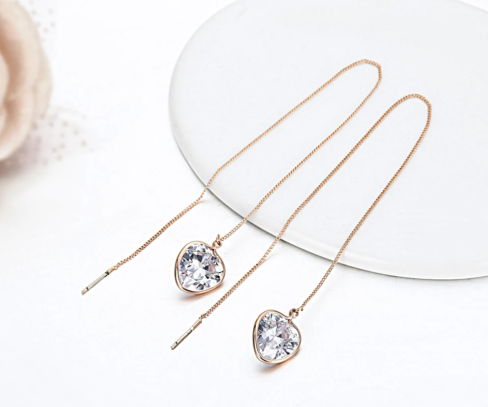 С сердцем персикового цвета AAA CZ камень циркон Link Rose Gold Цвет длинной цепочкой