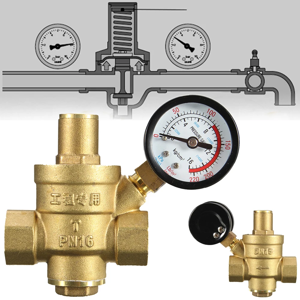 85*63mm DN15 3/4&quot Brass Water Pressure Reducing Maintaining Valves Regulator Adjustable Relief With Gauge Meter | Инструменты