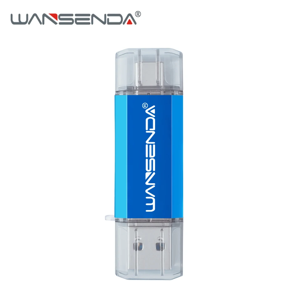 Синий WANSENDA TYPE-C USB 3,0 USB флеш-накопитель портативный флэш-накопитель для Android Mobile 16 ГБ 32 ГБ 64 ГБ 128 ГБ 256 ГБ Флешка 2 в 1 карта памяти - Цвет: Синий