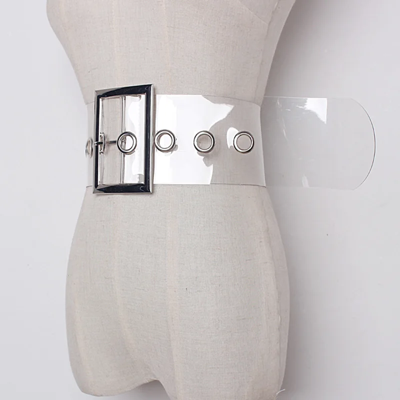 New autumn transparent plastic solid color PVC Material Women wide Belt Fashion Large metal tide all-match Casual accessories | Аксессуары