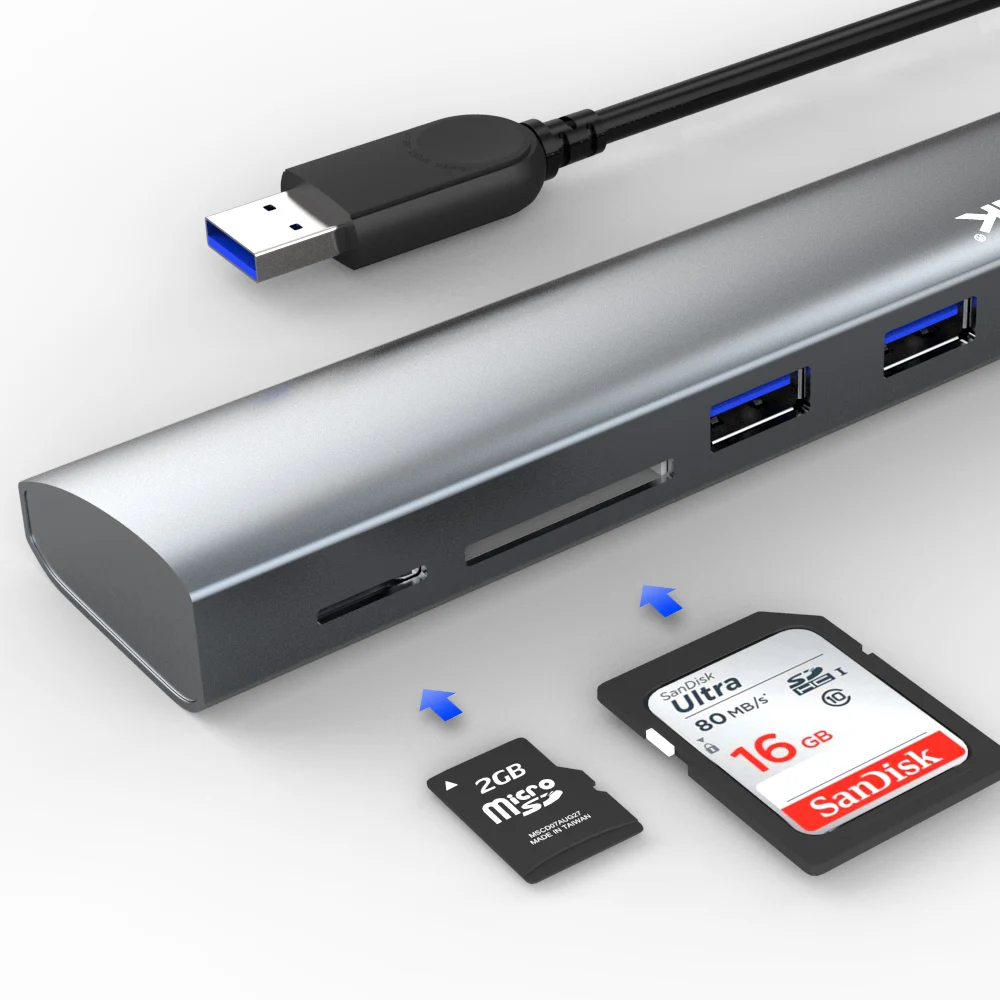 Высокоскоростной концентратор Wavlink с 3 портами USB 0 адаптера 5 Гбит/с алюминиевый