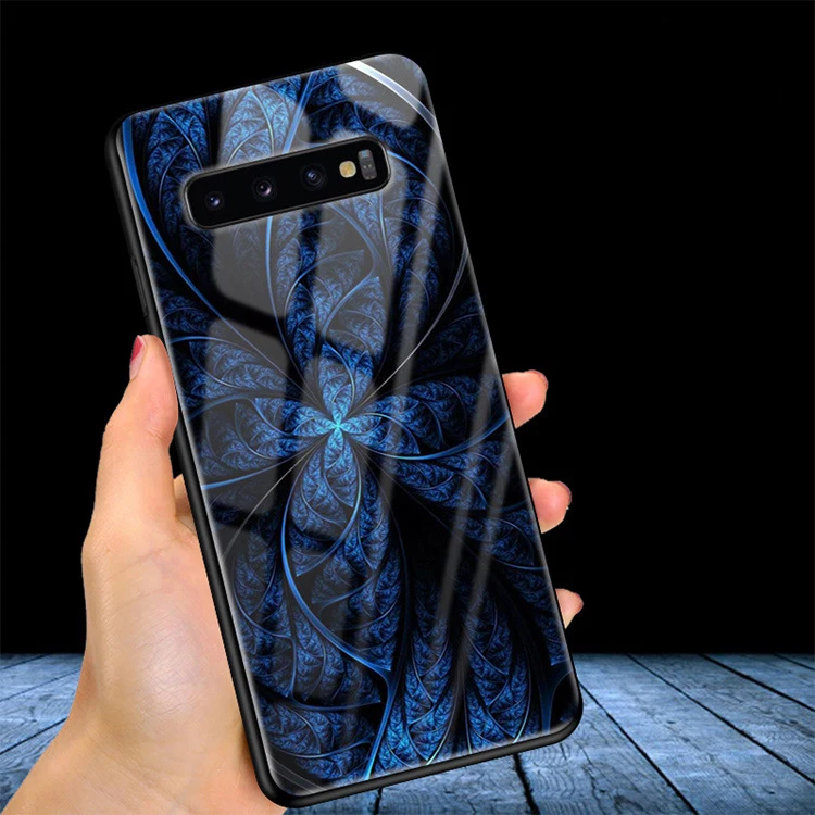 Чехол для Samsung S10 Plus стеклянный силиконовый бампер жесткая задняя крышка из
