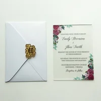 Burgundy Floral Watercolor Style 5x7inch Frosted Acrylic Wedding Invitation Card 100 Sets Per Lot