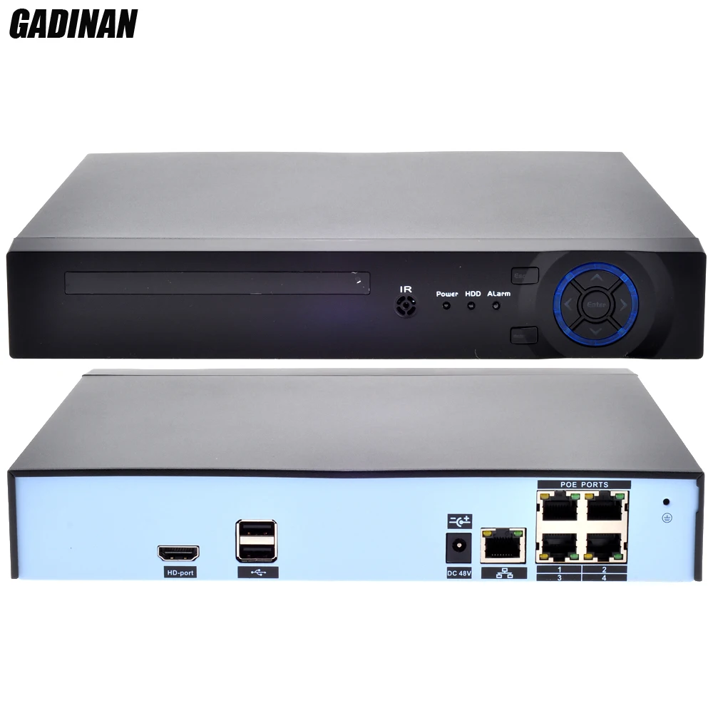 Gadinan H.265 HEVC/H.264 4CH канал макс 4 К 5MP 48 В POE NVR CCTV IEE802.3af видео сети Регистраторы P2P Onvif для