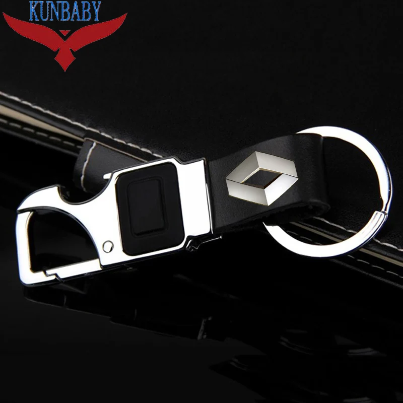 KUNBABY металлический Кожаный Автомобильный Брелок кольцо держатель с светодиодная бутылка многофункциональная открывалка инструмент для Renault