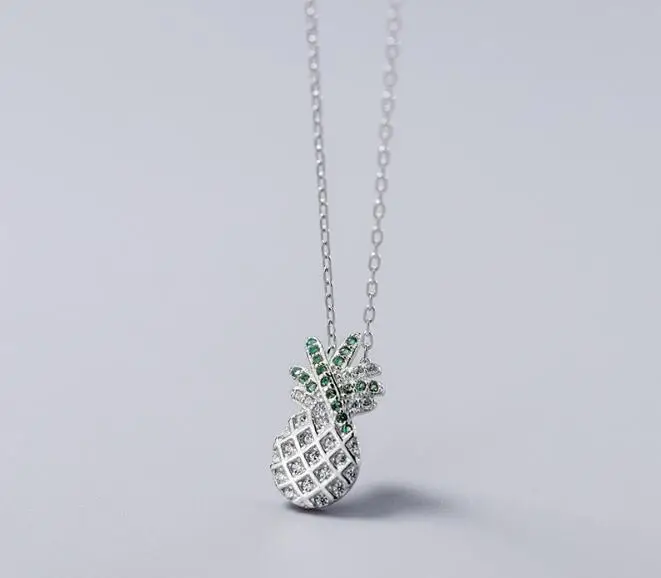 Authentic 100% REAL. 925 Sterling Silver fINE Jewelry Fruit Green pineapple pendant Necklace zirconia GTLx1774 | Украшения и