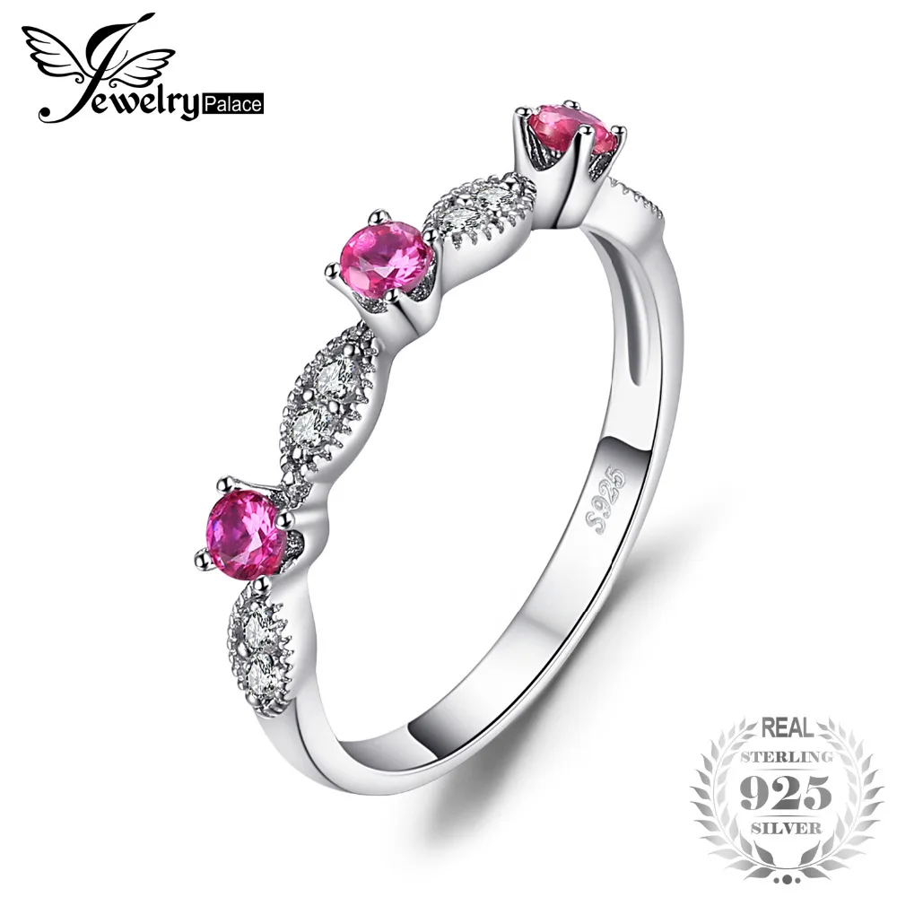 Jewelrypalace 3 Камень Круглый 0.45ct СОЗДАН RUBY Обручение Свадебные Кольца для Для женщин