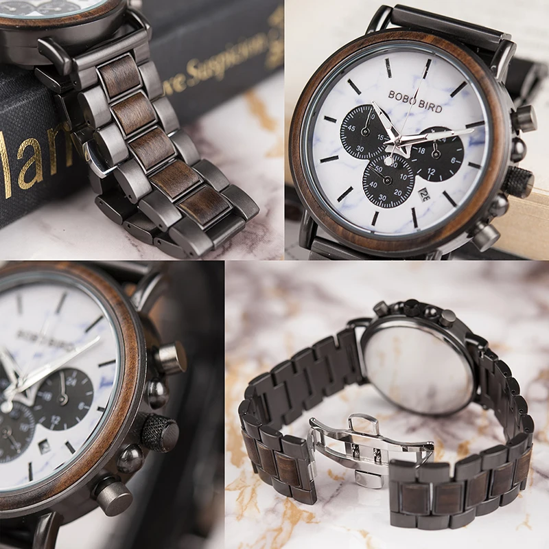Бобо птица reloj hombre часы мужские смотреть специальный Комбинации дерева, металла дизайн идеально кварцевые часы