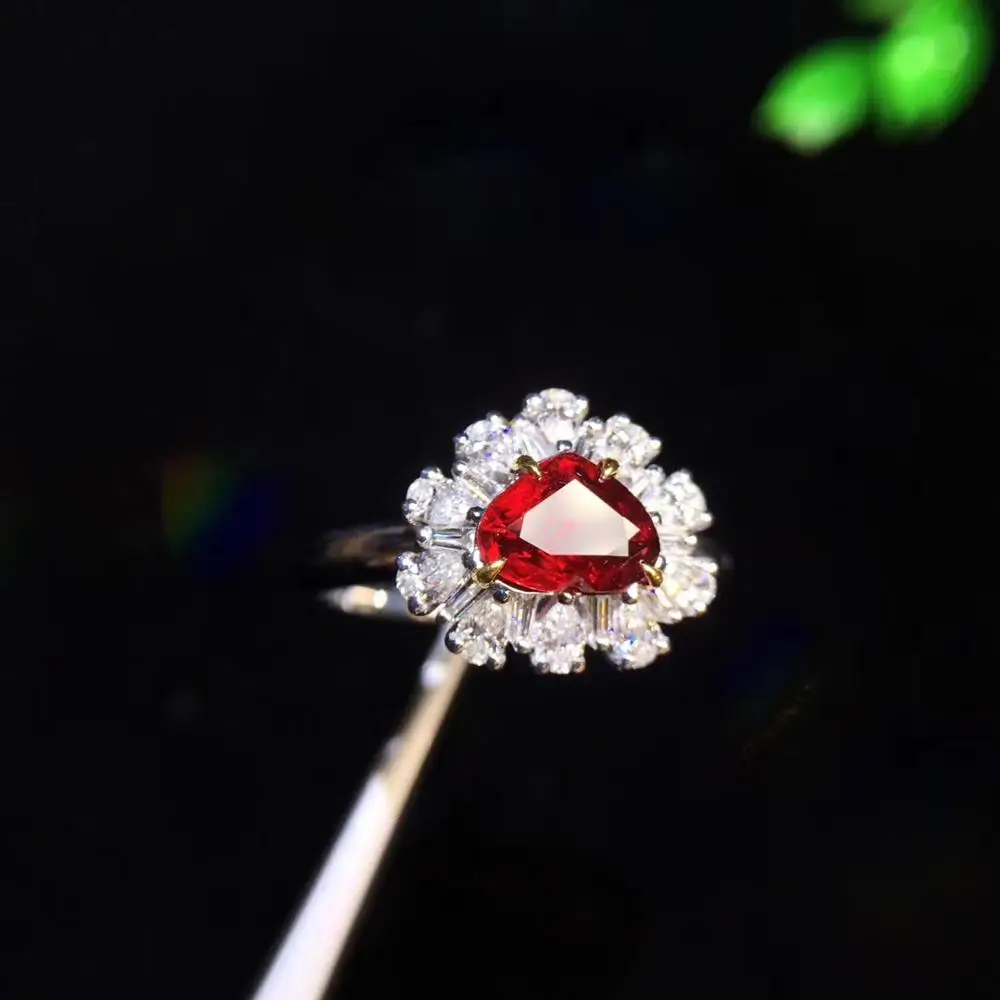 Кольцо с рубином из чистого золота 18 К Настоящее натуральное 1.04ct красный рубин