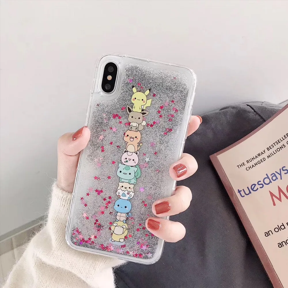 Чехол для iPhone XS MAX XR 6 6s 7 8 Plus с мультипликационным карманом Pokemons Pikachue блестящий