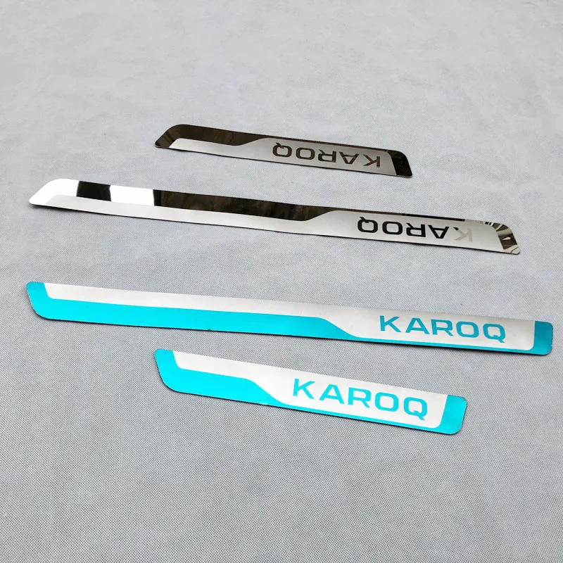 Door Sill Strip Накладка на дверной порог для Skoda KAROQ из нержавеющей стали Накладка на педаль Peda наклейки для стайлинга автомобилей авто аксессуары 4 шт - Цвет: Door Sill Strip