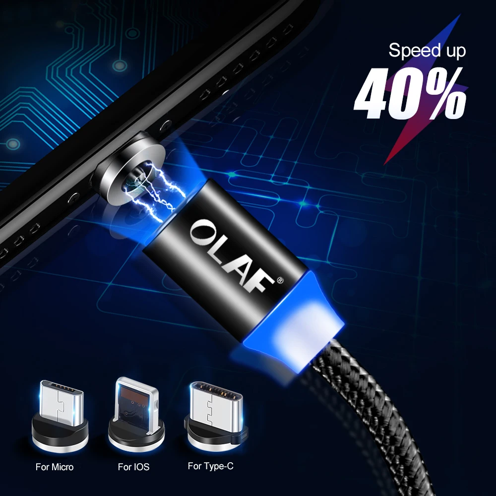 Магнитный USB-кабель OLAF 1 м 2 магнитный Шнур Micro usb Type-C для быстрой зарядки iPhone XS Max