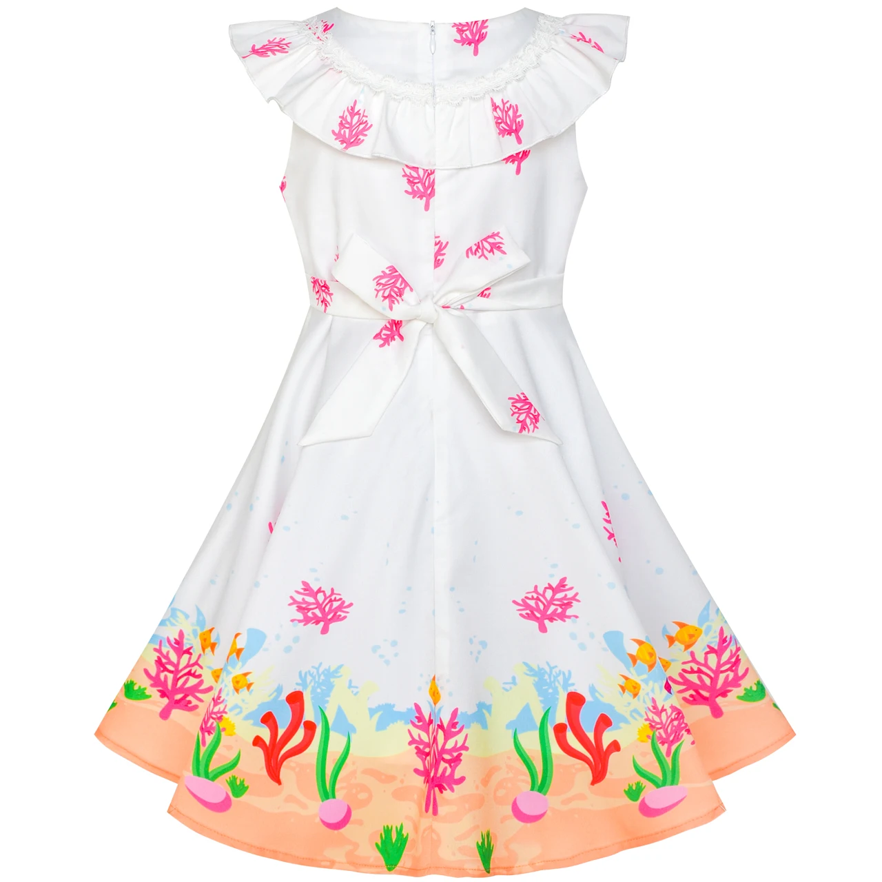 Sunny Fashion платья для девочек Русалка Мультфильм Принцесса рябить Воротник
