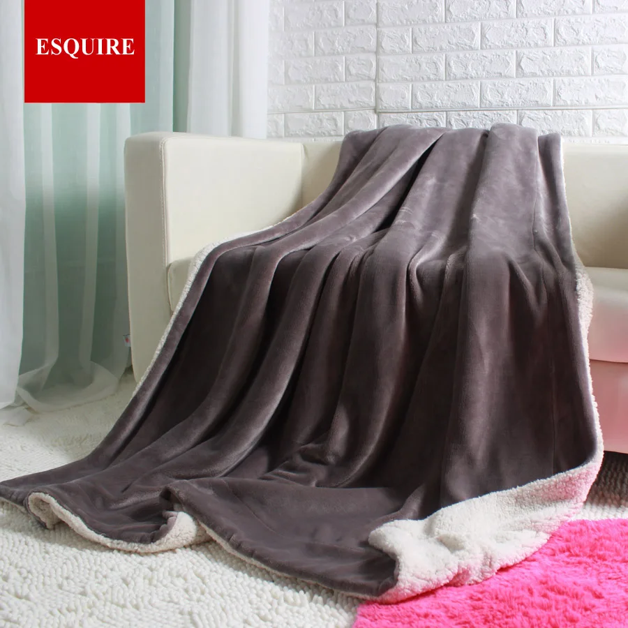 Толстое теплое Двухслойное фланелевое одеяло с шерпой из меха ягненка 145x195cm | Дом