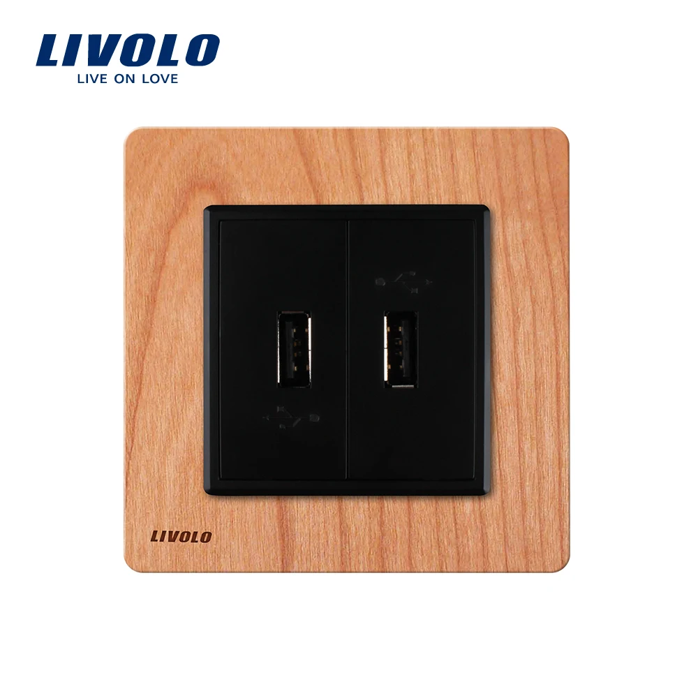 Livolo EU стандартная вишневая деревянная панель две USB одинарная розетка/настенная