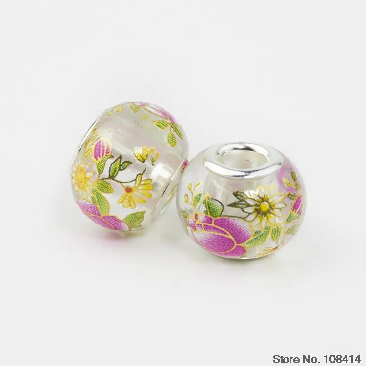 5 шт. разноцветные Круглые Стеклянные Бусины 10 х14 мм|big hole|for pandoraglass beads charms |