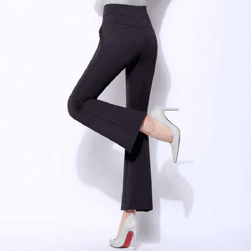 Женские расклешенные брюки-стрейч с высокой талией черные белые женские офисные