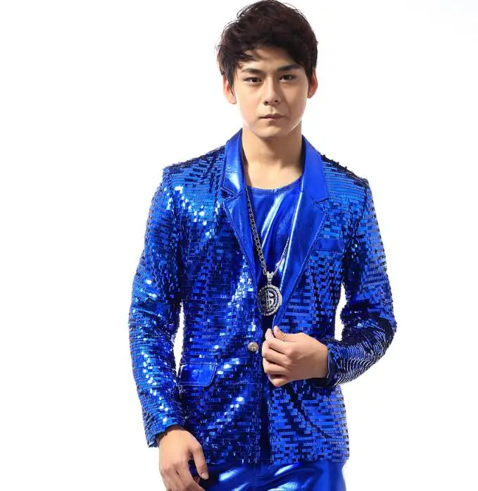 Blue men suits designs masculino homme terno stage costumes for singers men sequin blazer dance clothes jacket star style dress