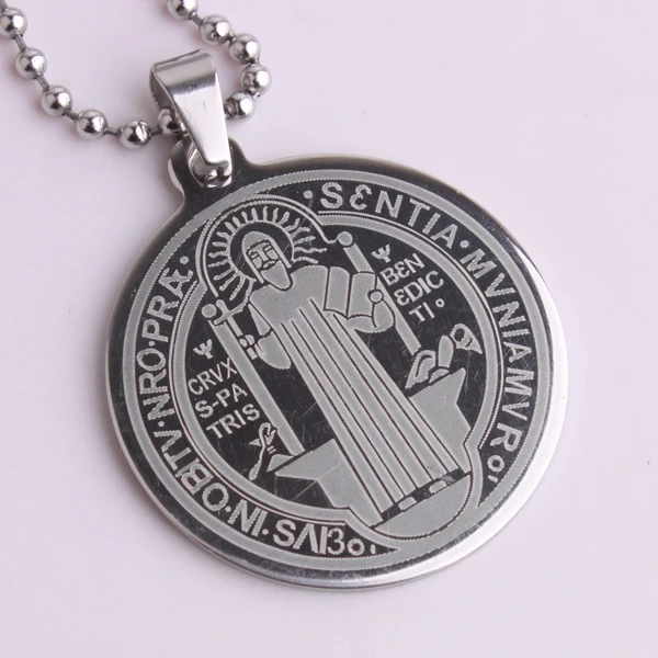Фото Серебряный цвет Saint Benedict Nursia 316L нержавеющая сталь кулон бусины для ожерелья цепочка для мужчин и женщин оптовая продажа №3