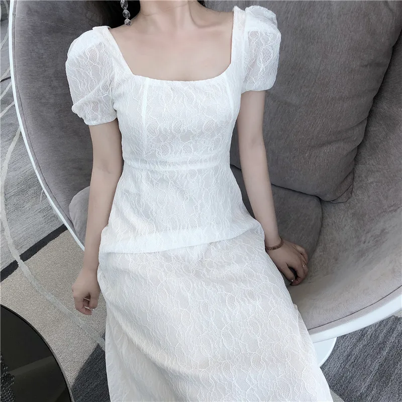 2019 корейское летнее элегантное женское платье Vestidos De Verano Макси винтажное белое