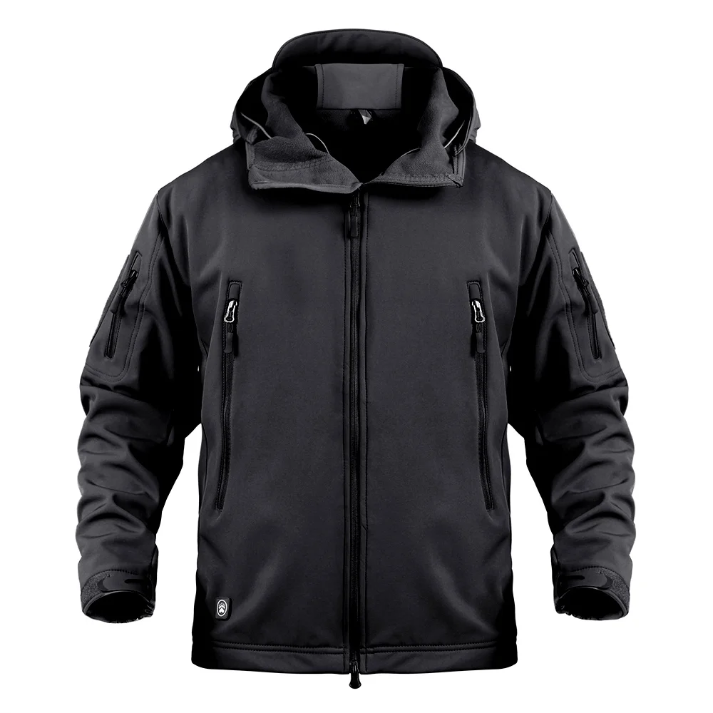 Black jacket Зимняя теплая водонепроницаемая куртка для мужчин, непромокаемый флисовый комплект софтшелл, камуфляжная одежда для охоты, треккинговые штаны для походов, рыбалки, альпинизма для женщин - Цвет: Black jacket