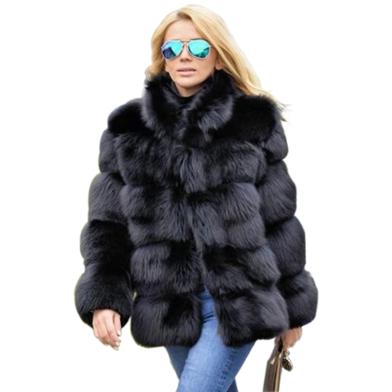 

2022 New Winter Coats Women Faux Fox Fur Coat Women Stand Collar Long Sleeve Faux Fur Jacket Fur gilet fourrure Female