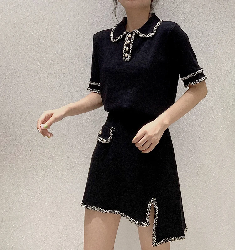 Женский комплект из 2 предметов Трикотажная асимметричная мини-юбка с отложным