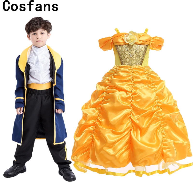 

New Kids Boys Beauty and The Beast Costume Child Book Week Prince Cosplay Fancy Dress Girls Princess Belle Christmas Vestidos
