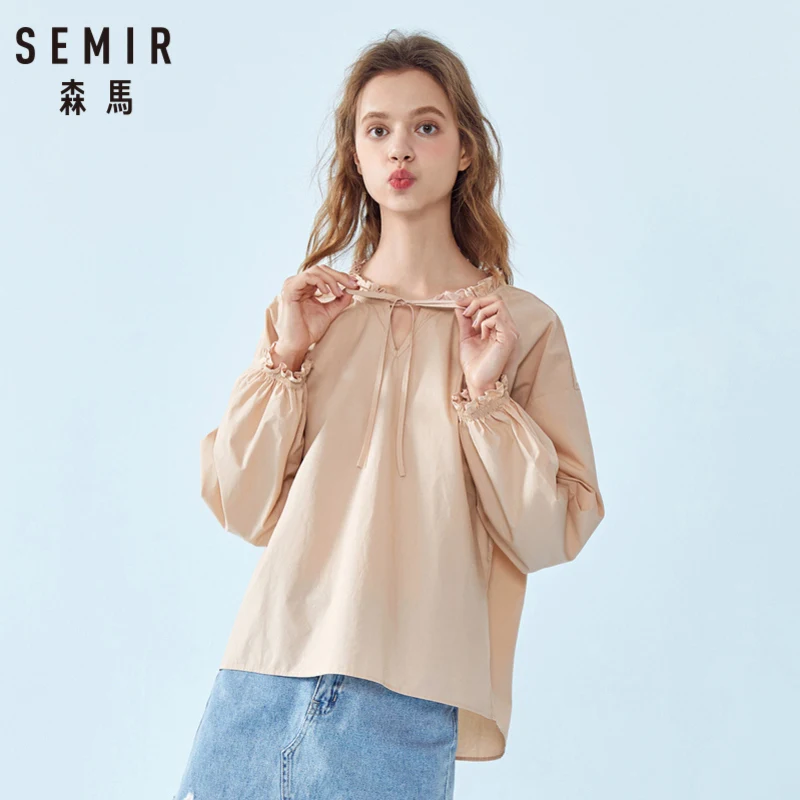 Женская блузка с рюшами SEMIR из 100% хлопка длинными рукавами воротником-оборкой и