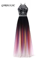 halter beaded gradient chiffon evening dresses 2021 sequins prom dress plus size ombre prom long elegant dress