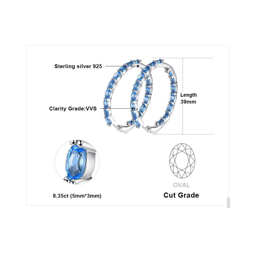 JewelryPalace огромный 13.5ct натуральный Небесно Голубой топаз Серьги Кольца Подлинная
