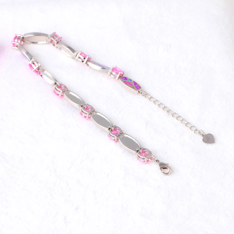 Новые популярные браслеты с кристаллами Розовый огненный опал серебро