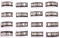 Wholesale Lots 24Pcs 8mm Jesus Christian Cross Prayer 316L Stainless Steel Men Women Black Ring Band Wedding Engagement Gift